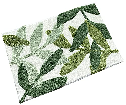 ZebraSmile Green Leaves Microfiber Strong Water Absorption Bath Rug Tower with Non Slip Back Inside Entryway Door Mat for Bathroom Floor Indoor Doormat 31.5 X 19.5IN