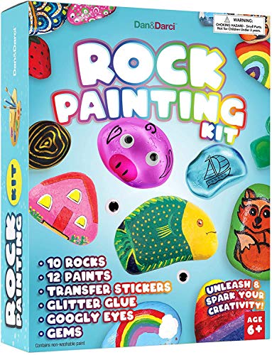 Dan&Darci Rock Painting Kit for Kids - Arts and Crafts for Girls & Boys Ages 6-12 - Craft Kits Art Set - Supplies for Painting Rocks - Best Tween Paint Gift, Ideas for Kids Activities Age 6 7 8 9 10