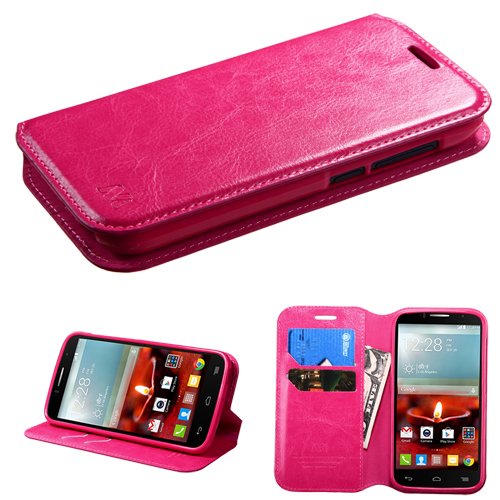 Customerfirst - Flip Wallet Pouch, Fold case for Alcatel One Touch Fierce 2 / Alcatel 7040T (T-Mobile/MetroPCS) / POP ICON A564C (Straight Talk/TracFone) Case + Key Chain (Leather Pink)