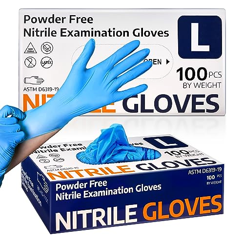 Supmedic Nitrile Exam Glove, 3.5 mil Disposable Medical Gloves Powder-Free Latex-Free, Box of 100 pcs (Blue) (Large)