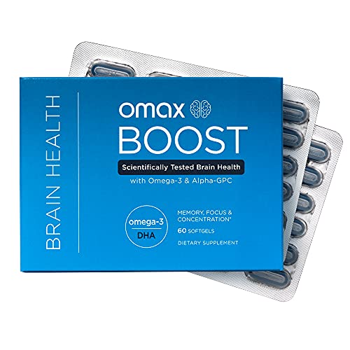 Omax Boost Alpha GPC Brain Health Supplement with Omega 3 DHA +, Memory, Focus, Performance, Mood, Immunity, Aging | 60 Softgels