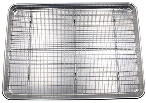 Checkered Chef Baking Sheet with Wire Rack Set 13' x 18' - Single Set w/ Half Sheet Pan & Stainless Steel Oven Rack for Cooking