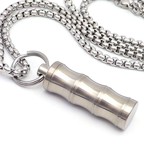 Haxtec Small Pill Box Titanium Pill Fob Necklace Nitro Mini Waterproof Keychain Pill Holder Lightweight Charming Pendant Necklace Pill Container for Purse(TC01-Bamboo)