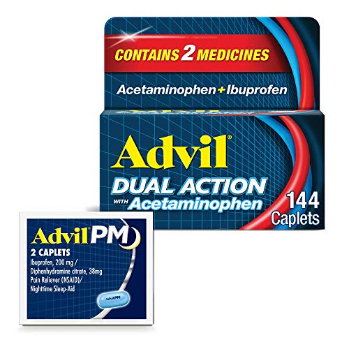 Advil Dual Action With Acetaminophen And Ibuprofen (2 Dose Equivalent) For 8 Hour Pain Relief, Coated 144 Ct Caplets And 2 Ct. Sample Of Advil PM