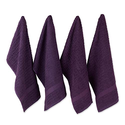 DII Basic Terry Collection Waffle Dishtowel Set, 15x26, Solid Eggplant, 4 Piece