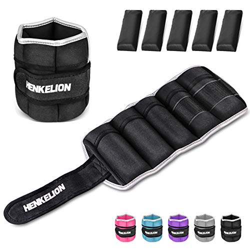 Henkelion 1 Pair 10 Lbs Adjustable Ankle Weights For Women Men Kids, Strength Training Wrist And Ankle Weights Set For Gym, Fitness Workout, Running, Lifting Exercise Leg Weights - each 5 Lbs Black