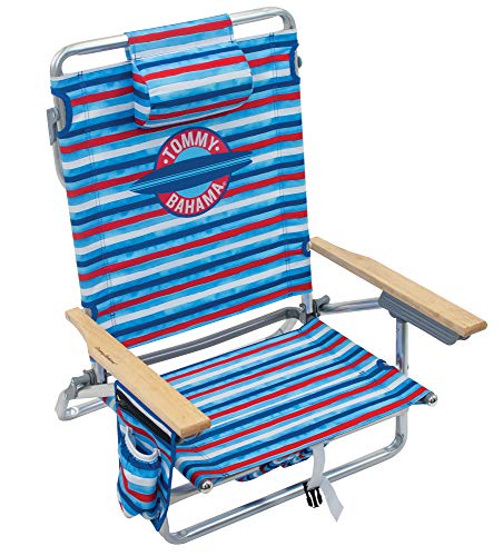 Tommy Bahama 5-Position Classic Lay Flat Folding Backpack Beach Chair, Aluminum , Red, White, and Blue Stripe