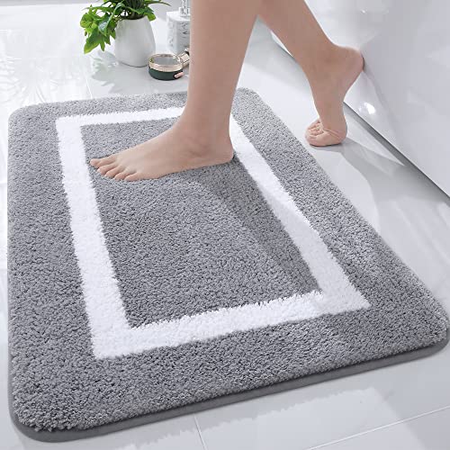 Kitinjoy Luxury Bathroom Rug Mat, Super Soft Water Absorbent Microfiber Bath Rug, Non Slip Plush Shaggy Bath Carpet, Machine Wash Dry, Bath Mats for Bathroom, Tub and Shower, 16 x 24, Grey