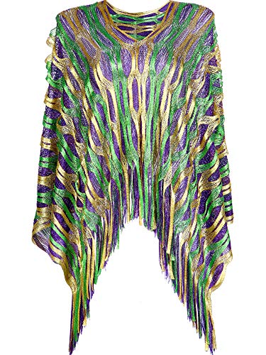 Frienda Mardi Gras Poncho Costume Accessory Mardi Gras Shawl Purple Green Gold Scarf Masquerade Costume Mardi Gras Party Favor One Size Fits All