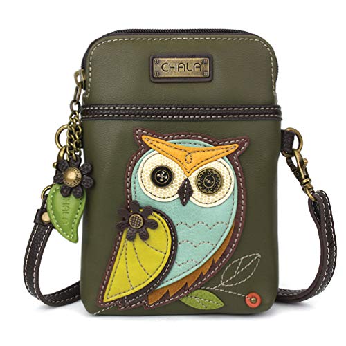 CHALA Crossbody Cell Phone Purse - Women PU Leather Multicolor Handbag with Adjustable Strap - Owl Gen II - Olive