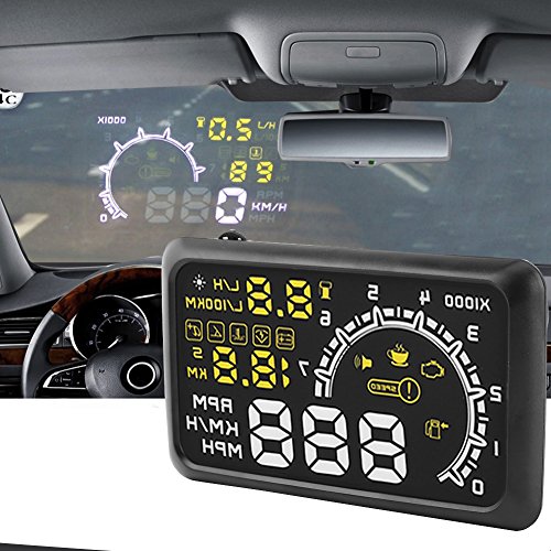 5.5'' HUD Head Display, Windshield Screen Projector Vehicle Speed, Hud Overspeed Alarm, Km/h MPH, OBDII/EUOBD Interface Plug Car Hud Screen