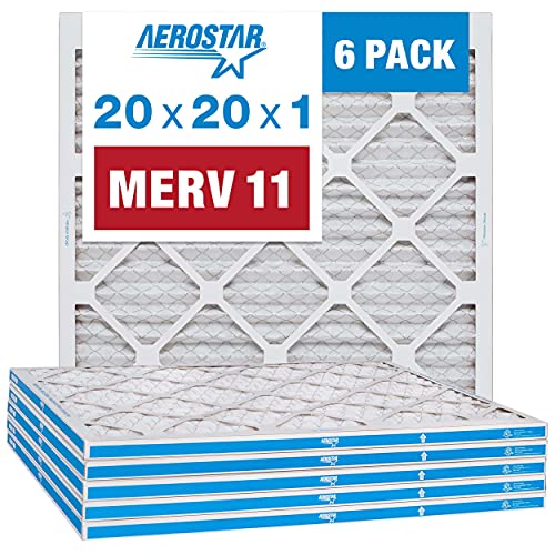 Aerostar 20x20x1 MERV 11 Pleated Air Filter, AC Furnace Air Filter, 6 Pack (Actual Size: 19 3/4'x 19 3/4' x 3/4')