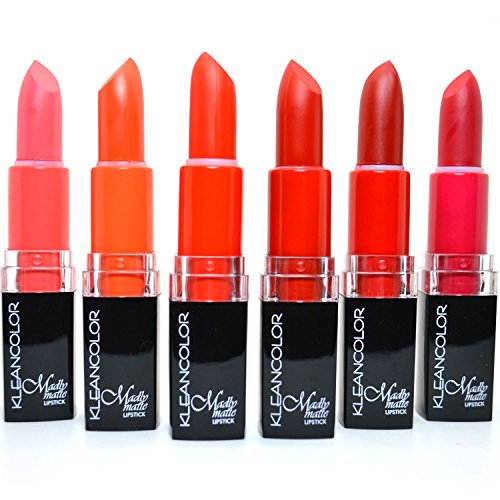 6 KLEANCOLOR MADLY MATTE LIPSTICK SET VIVID RED MELON ORANGE LIP STICK