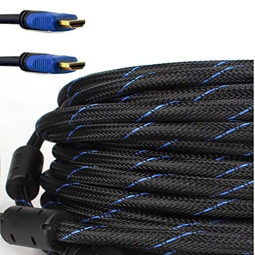 Premium Braided Nylon HDMI Cable Gold Series High Speed HDMI Cable with Ferrite Core for PS4, X-Box, HD-DVR, Digital/Satellite Cable HDTV 1080P Blue (75 Feet)