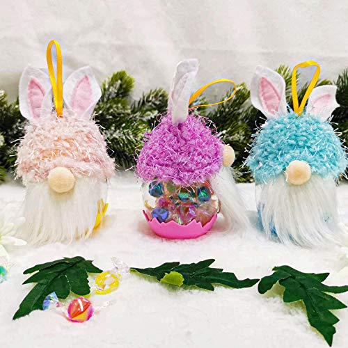 3 Pack Easter Gnome Rabbit Candy Jar- Purple/Blue/Pink Easter Gnome Doll Hanging Ornaments Bunny Candy Jelly Container Cookie Jar for Easter Decorations Kids Easter Basket Gifts