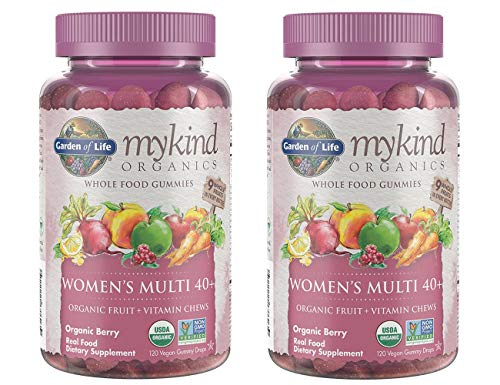 MyKind Organics Women's Multi 40+ Whole Food, Organic Vitamin Chews in Delicious Organic Berry (120 Vegan Gummy Drops) Pack of 2