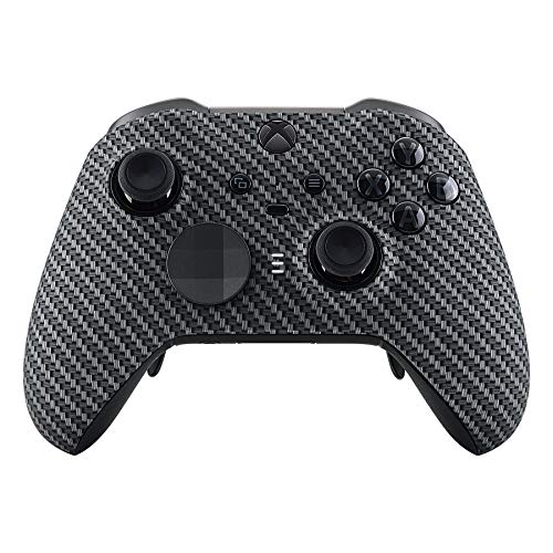 eXtremeRate Black Silver Carbon Fiber Faceplate Cover, Soft Touch Front Housing Shell Case Replacement Kit for Xbox One Elite Series 2, Xbox Elite 2 Core Controller Model 1797 - Accent Rings Included