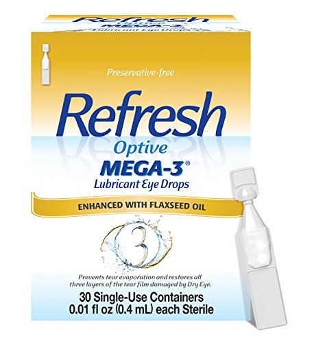 Refresh Optive MEGA-3 Lubricant Eye Drops Preservative-Free Artificial Tears, 0.01 fl oz (0.4 mL), 30 Single-Use Containers