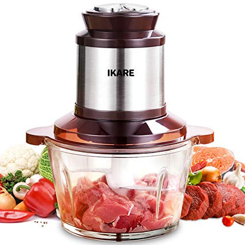 Electric Food Chopper 8-cup Food Processor, Meat processor, High Capacity 2L BPA-Free Glass Bowl Grinder for Meat, Vegetables, Fruits and Nuts, Stainless Steel Motor Unit, 3 Speeds, 4 Sharp Blades, 300w