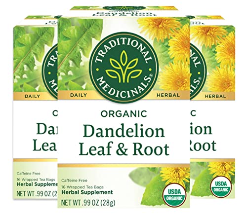 Traditional Medicinals Organic Dandelion Leaf & Root Herbal Tea, Supports Kidney Function & Healthy Digestion, (Pack of 3) - 48 Tea Bags Total