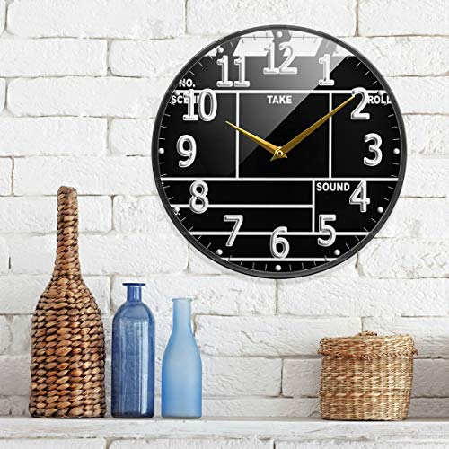 11.9 Inch Modern Wall Clock Clapperboard Design Clock Acrylic Round Wall Clock Battery Operated Quiet Clock Decor for Kitchen Office