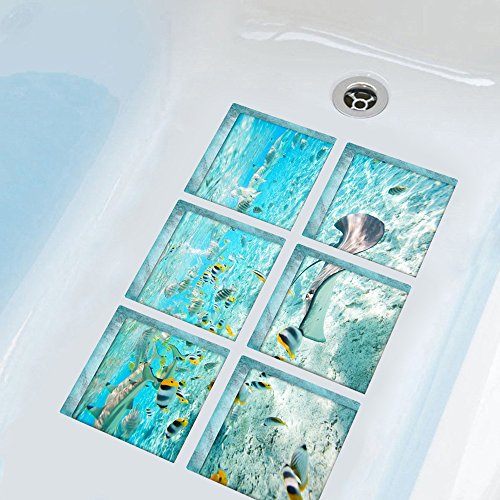 ChezMax The Underwater World Bath Treads Sticker Safety Decals Non Slip Bath Tub Tattoos Tub Stickers Tub Decals Non Slip Bathtub Stickers Tub Appliques 6 Pcs 5.9' X 5.9'