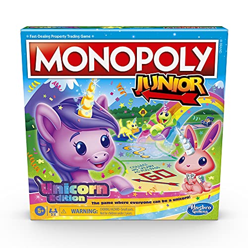 Hasbro Gaming Monopoly Junior: Unicorn Edition Board Game for 2-4 Players, Magical-Themed Indoor Game for Kids Ages 5 and Up (Amazon Exclusive)