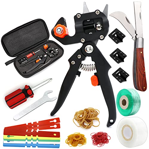 Garden Grafting Tool Kits, ZALALOVA 2 in 1 Pruning Tools Including Grafting Knife Replacement Blades Grafting Tapes Rubber Bands and Labels for Plant Branch Vine Fruit Tree Cutting