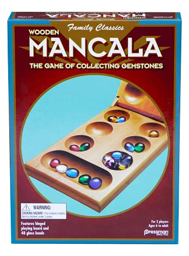 Pressman Mancala - Real Wood Folding Set, with Multicolor Stones by Pressman, 2 players