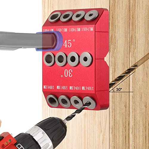 SLIIMU 30 45 90 Degree Angle 4 Sizes Drill Hole Guide Jig for Angled and Straight Hole, Portable Deck Cable Railing Lag Screw Drilling Template Block For Horizontal Cable Wood Post,Stair Wire Handrail