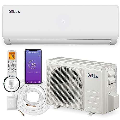 DELLA 12000 BTU Mini Split Air Conditioner & Heater Ductless Inverter System, 19 SEER2 208-230V, 8 HSPF, with 1 Ton Pre-Charged Heat Pump, Cools Up to 550 Sq. Ft. Full installation16.4 ft kit included