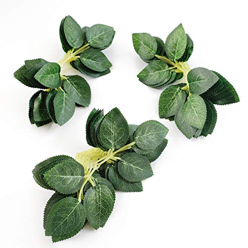Floroom Artificial Green Leaves 35pcs Bulk Silk Greenery Fake Rose Flower Leaves for DIY Wedding Bouquets Bridal Shower Centerpieces Home Decorations