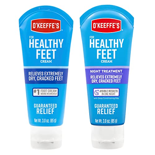 O'Keeffe's for Healthy Feet Foot Cream, 3.0 Ounce Tube and O'Keeffe's for Healthy Feet Night Treatment Foot Cream, 3.0 Ounce Tube, Relieves Extremely Dry, Cracked Feet