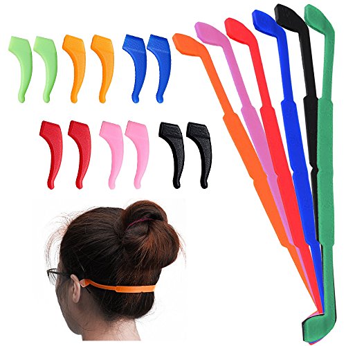 SENHAI 6 Pack Anti-Slip Silicone Glasses Straps with 6 Pairs Ear Grip Hooks, Soft Eyewear Retainer Eyeglasses Holder for Kids Adult Sports - Black, Red, Orange, Pink, Blue, Green
