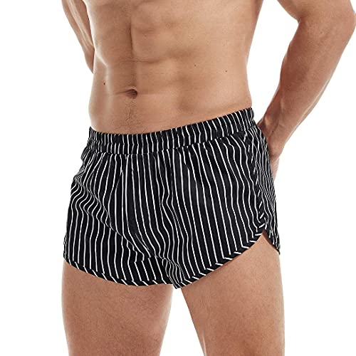 AIMPACT Mens Underwear Boxers Briefs Cotton Ranger Panties Split Side Boxer 3 Inch Bottoms Lounge Shorts(Black White Stripe S(M)