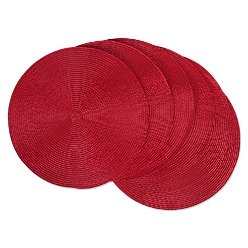 DII Classic Woven Tabletop Collection, Indoor/Outdoor Placemat Set, Round, 15' Diameter, Tango Red, 6 Piece