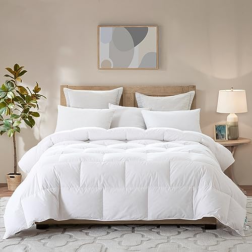 Luxury King Size White Goose Feather Down Comforter,All Seasons Duvet Insert 600 Thread Count Soft 100% Organic Cotton Cover Down Proof,Medium Warth Cozy Duvet with 8 Corner Tabs
