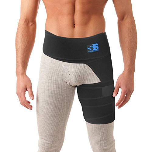 Best Thigh, Groin, and Hip Brace for Men and Women - Compression Wrap for Sciatica Pain, Pulled Muscles, Hip Flexor Recovery, Injury, Sprain Relief. Support Sleeve for Hernia, Hamstring, Quad, SI Belt