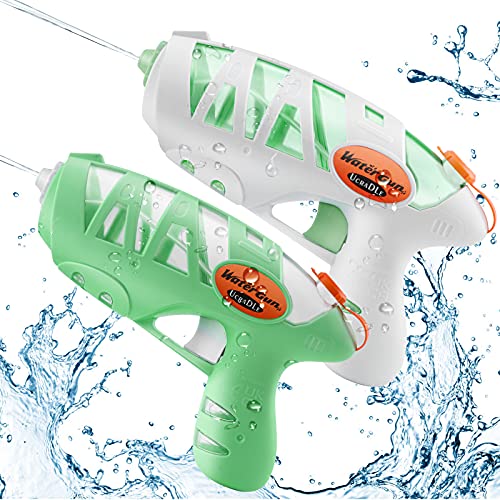Small Water Gun for Kids, Ucradle 2 Pack Long Range Squirt Gun for Dogs Cats Training, 200CC Toddlers Boys Girls Mini Water Blaster for Pool Beach Yard Outdoor Toys (Green & White)