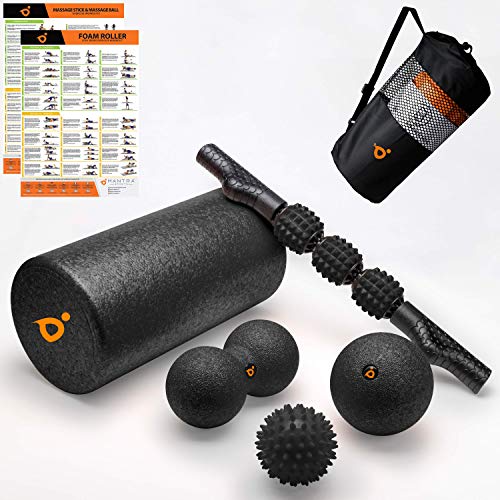Foam Roller for Physical Therapy & Exercise - Back Roller Set With Spiky Massage Balls, Double Massage Roller Ball, Muscle Roller Stick & Peanut Ball - Trigger Point Deep Tissue Pain Relief & Recovery