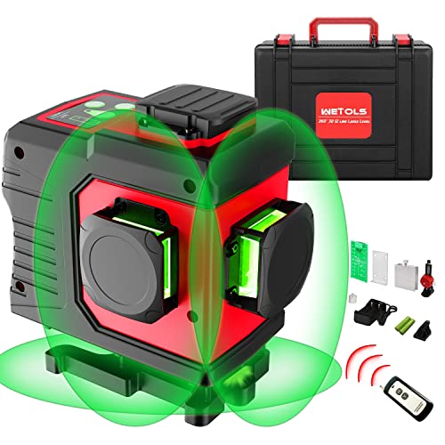 WETOLS 12 Lines Laser Level, 3x360° 3D Green Cross Line, Rechargeable Batteries, Remote Controller, Switchable & Auto Self-Leveling, Three-Plane Leveling & Alignment, with Portable Toolbox WE-185