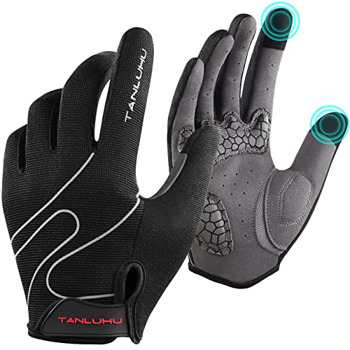 Tanluhu Cycling Gloves Mountain Bike Gloves Biking Gloves for Men Women Outdoor Full Finger Touch Screen Anti-Slip Shock-Absorbing MTB Gloves Road Bicycle Gloves(Black)