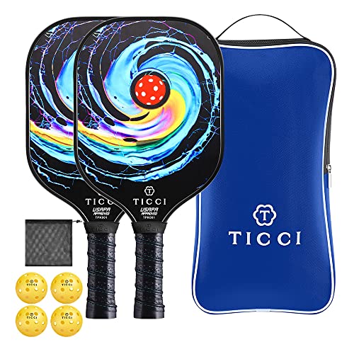 TICCI Pickleball Paddles, USAPA Approved Pickleball Paddles Set of 2, Lightweight Fiberglass Surface Pickleball Set, 4 Pickleballs, 1 Carry Bag & Mesh Bag, Pickle Ball Paddle Gifts for Men Women