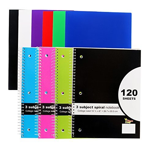 4-Pack 10½' x 8' 3 Subject Spiral Notebook, College Ruled - 6-Pack Poly 2-Pocket Folder, 6 Colors - Back to School Set