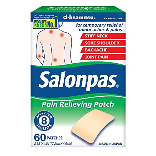 Salonpas 8 Hour Pain Relieving Patch for Back, Neck, Shoulder, Knee Pain and Muscle Soreness, Cream, 60 Count