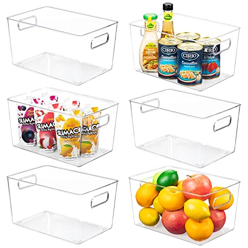 YIHONG Clear Pantry Storage Organizer Bins, 6 Pack Plastic Storage Containers with Handle for Kitchen,Refrigerator, Freezer,Cabinet,Closet,Bathroom Under Sink Organization