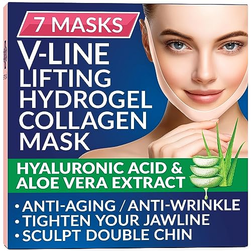 Stylia Double Chin Reducer - Chin Strap For Double Chin For Women - V Line Lifting Mask with Collagen, Hyaluronic Acid, Aloe Vera - Double Chin Eliminator - V Shape Face Lift Face Shaper 7PCS