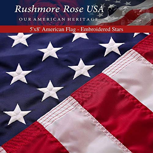 American Flag for Outside 5x8 - USA Flag, Heavy Duty American Flag with Embroidered Stars and Sewn Stripes American Flags for Outdoor Made in USA High Wind- All Weather Flags
