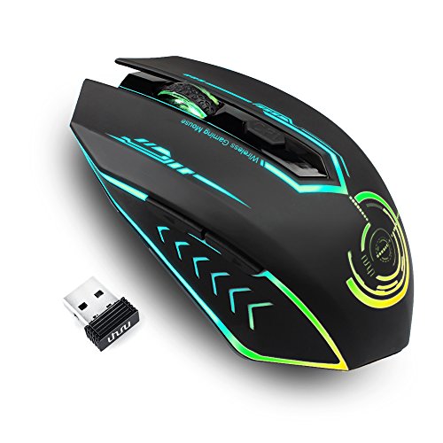 uhuru Wireless Gaming Mouse Up to 10000 DPI, Rechargeable USB Wireless Mouse with 6 Buttons 7 Changeable LED Color Ergonomic Programmable MMO RPG for PC Laptop, Compatible with Windows Mac