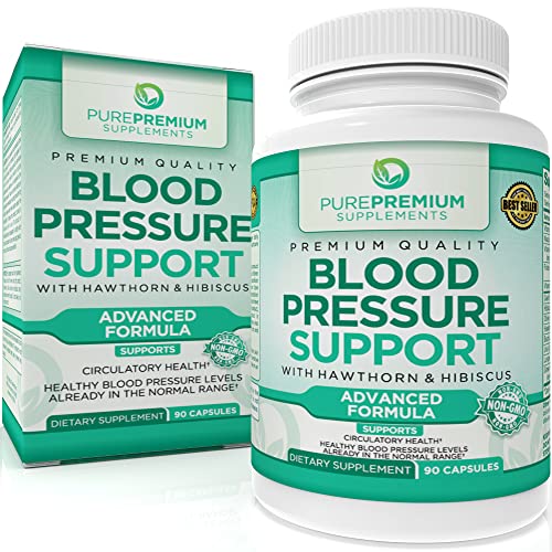 PurePremium Blood Pressure Supplements with Hawthorn, Hibiscus & Garlic - Blood Pressure Pills Support Normal Cardiovascular & Circulatory Health -Vitamins & Herbs Support Normal Heart Health - 90ct